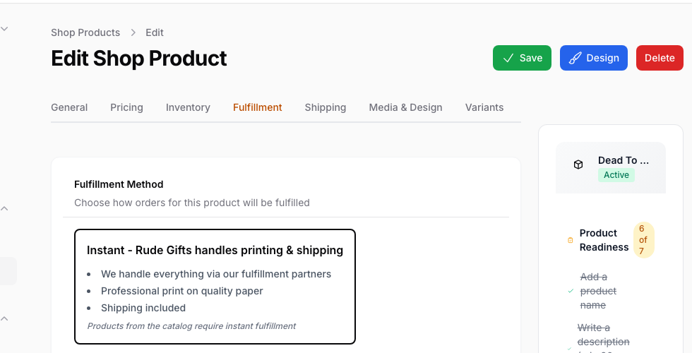 Choose between instant fulfillment or self-fulfillment